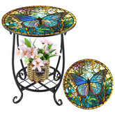 Cinnvoice outdoor round mosaic side table with butterfly style adds charm to patios.