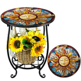 Cinnvoice outdoor round side table with sun pattern adds bright charm to your patio.