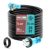 CircleCord 50A 25ft RV and generator cord ready for park hookups.
