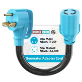 CircleCord tt30p to l14-30r adapter enables safe generator-to-house connections