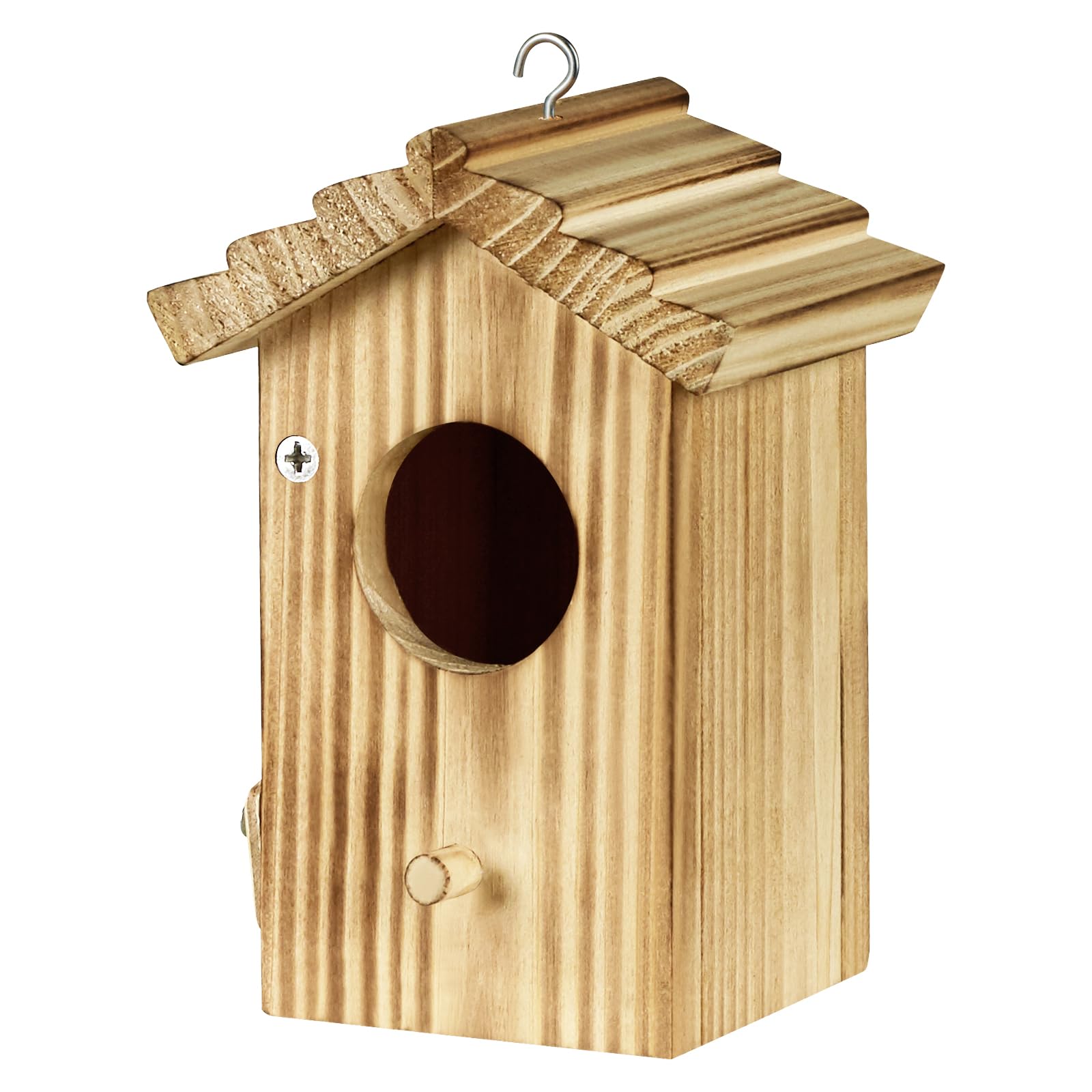 CLACKIBUKVYZ hummingbird house exterior in garden setting showing natural pine finish