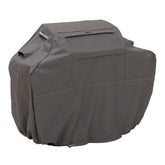 Classic Accessories Ravenna water-resistant backing protects grills outdoors.