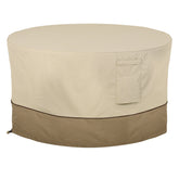 Classic Accessories Veranda 42-inch round fire pit cover protects outdoor furniture.