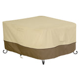 Classic Accessories Veranda fire-pit-cover-42-square-top shields a 42-inch table from rain and sun