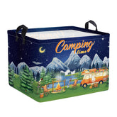 Clastyle Black Night Camping Storage Basket neatly organized on a camp table with gear nearby.
