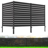 CLEASO 3-Panel No-Dig Privacy Fence front view shows discreet outdoor privacy with rustproof steel