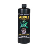 Clonex Clone Solution bottle front highlights seedling growth nutrients.