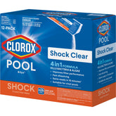Clorox Pool&Spa Shock Clear bottle front highlights fast-acting formula for crystal water