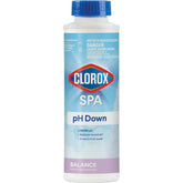 CLOROX Pool&Spa Spa pH Down bottle being poured to balance spa water