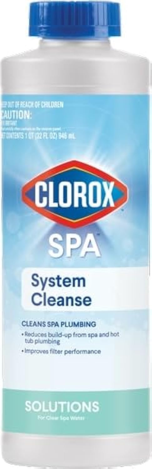 CLOROX Pool&Spa System Cleanse bottle ready for deep spa plumbing cleaning.