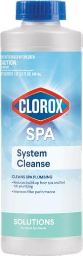 CLOROX Pool&Spa System Cleanse bottle ready for deep spa plumbing cleaning.