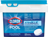 CLOROX Pool&Spa XtraBlue tablets in a bucket provide algae control and clear water.