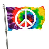 CLYTTE tie dye peace flag 3x5ft showcases a vibrant rainbow pattern for outdoor decoration.