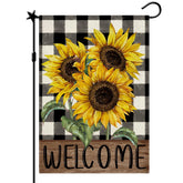CMEGKE Sunflower Garden Flag front view with double-sided plaid design for outdoor decor.