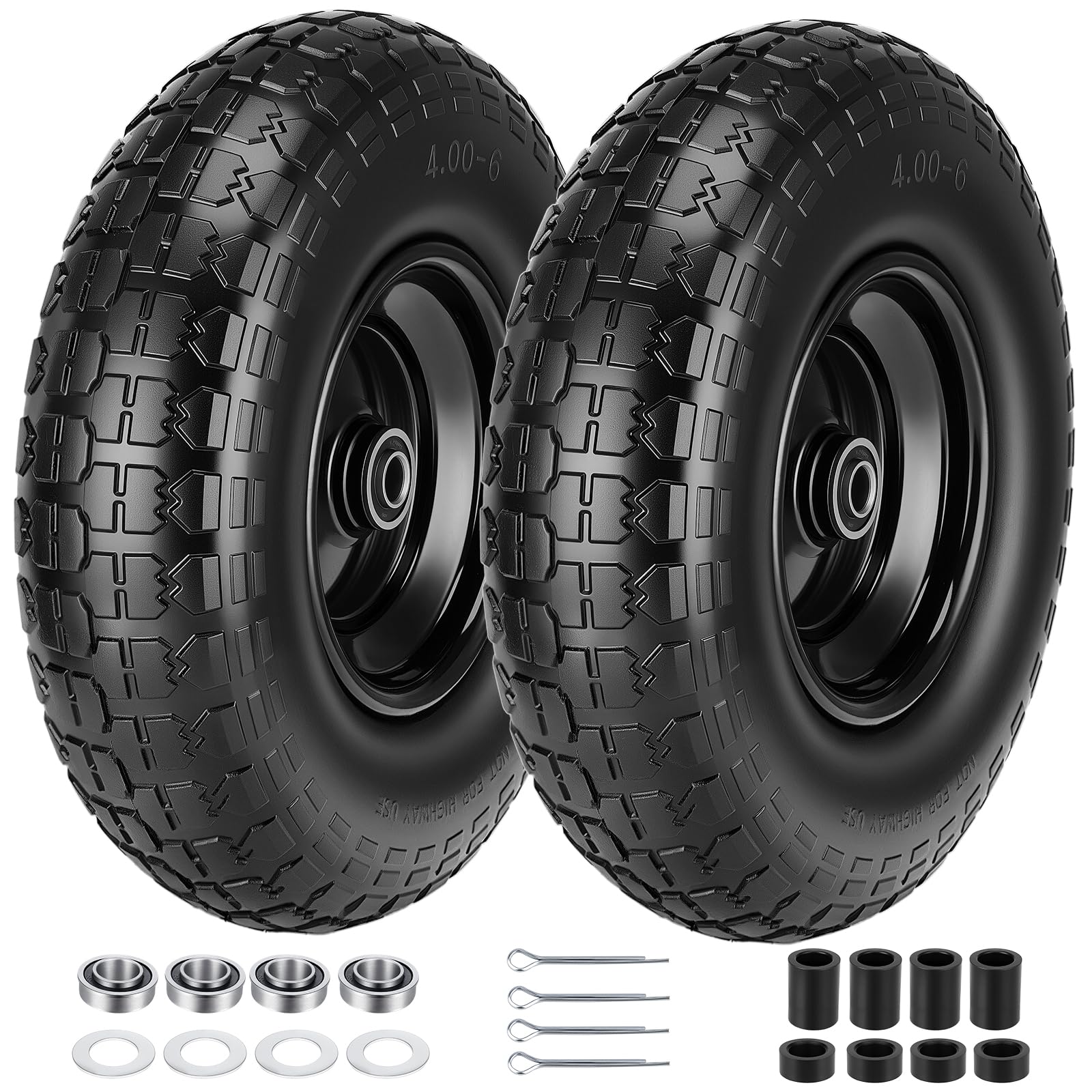 CMOOD 4.00-6 flat-free tire side view with 13-inch solid wheel for easy no-inflation use