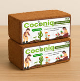 COCONIQ coco coir bricks before soak, ready to expand for potting and seed starting.