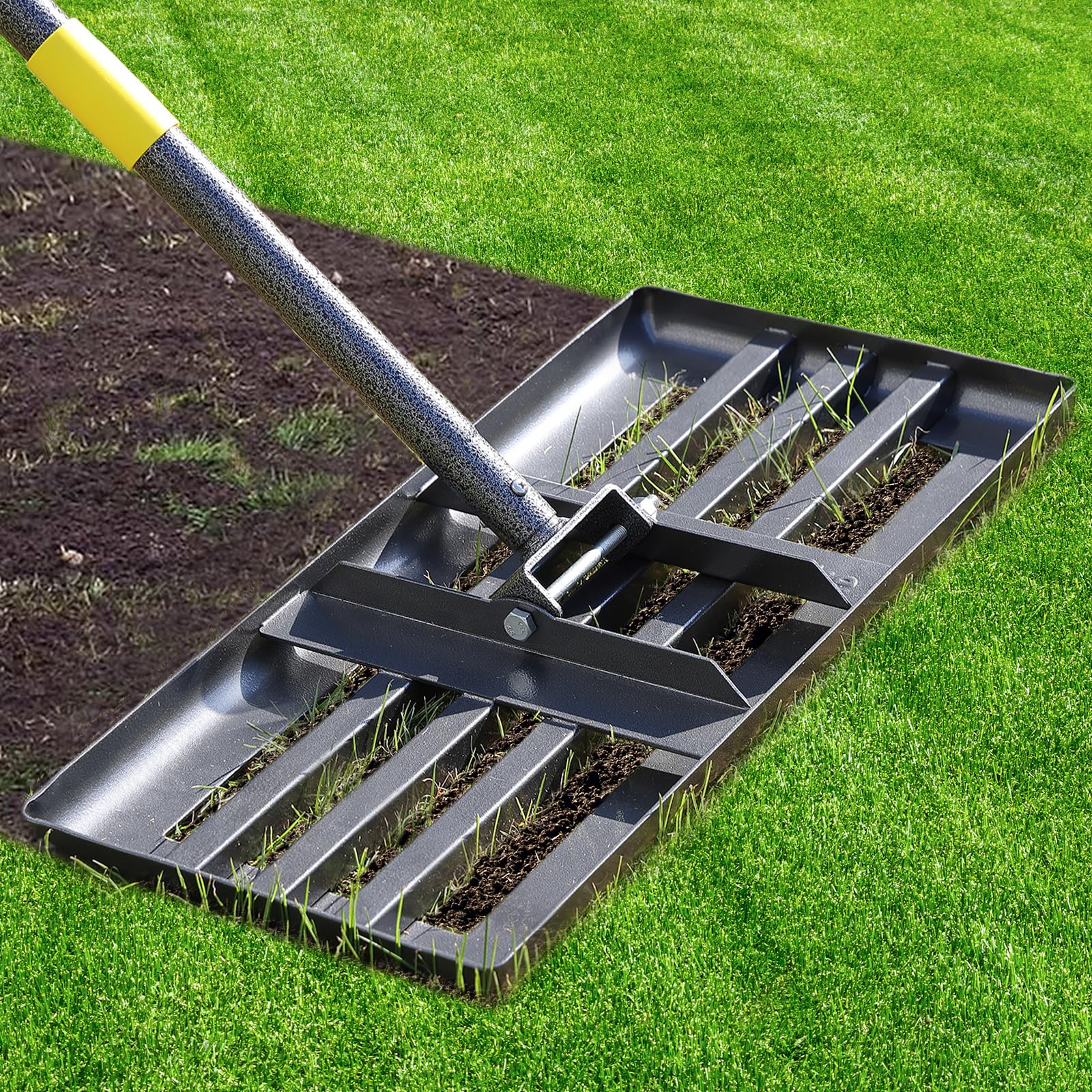 Cogardenshower lawn leveling rake ground plate 17x10 for precise topdressing.