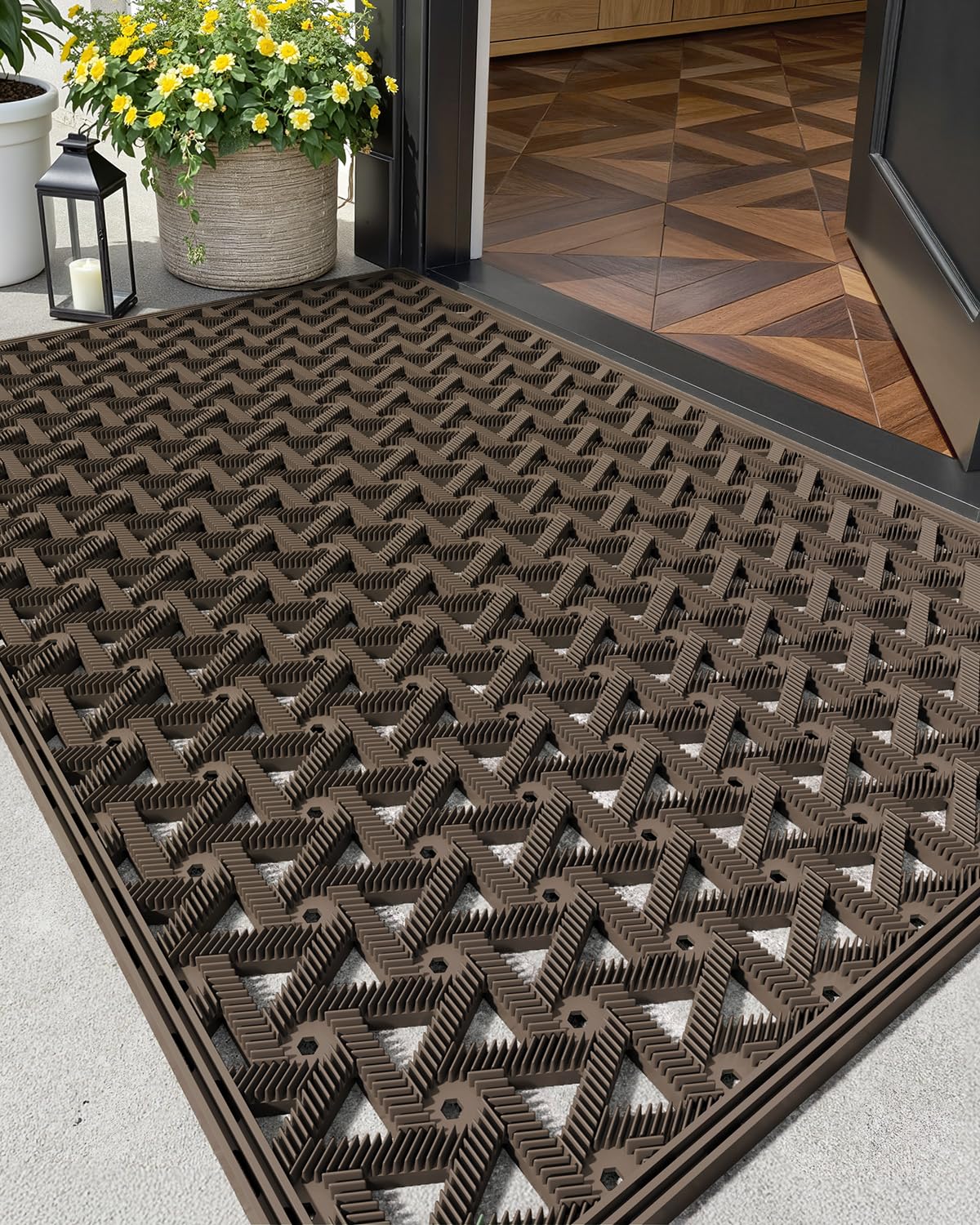 Color&Geometry outdoor door mat front-view with drainage keeps entry clean.