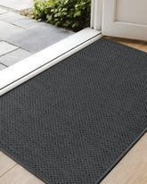 Color&Geometry ultra-thin door mat in gray, ideal for tight entryways and keeping floors clean.