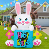 COMIN Easter bunny inflatable with LED lights in full outdoor view for curb appeal.