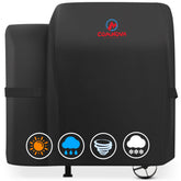 Comnova 600D grill cover on Pit Boss 700FB protects against rain and sun.