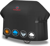 Comnova grill cover 72-inch dimensions protecting a large grill from rain.