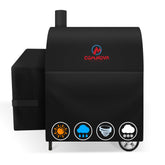 Comnova Outdoors grill cover on Smokin' Champ 1624 with rain protection