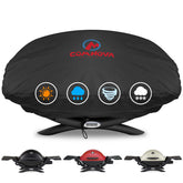 Comnova Weber Q Series cover front view protects your grill from the elements.