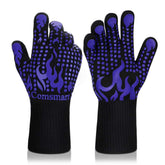 Comsmart BBQ gloves showing heat-resistance up to 1472°F for safe grilling.