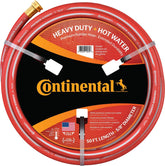 Continental Premium Garden red hose coiled for easy storage and hot-water tasks.
