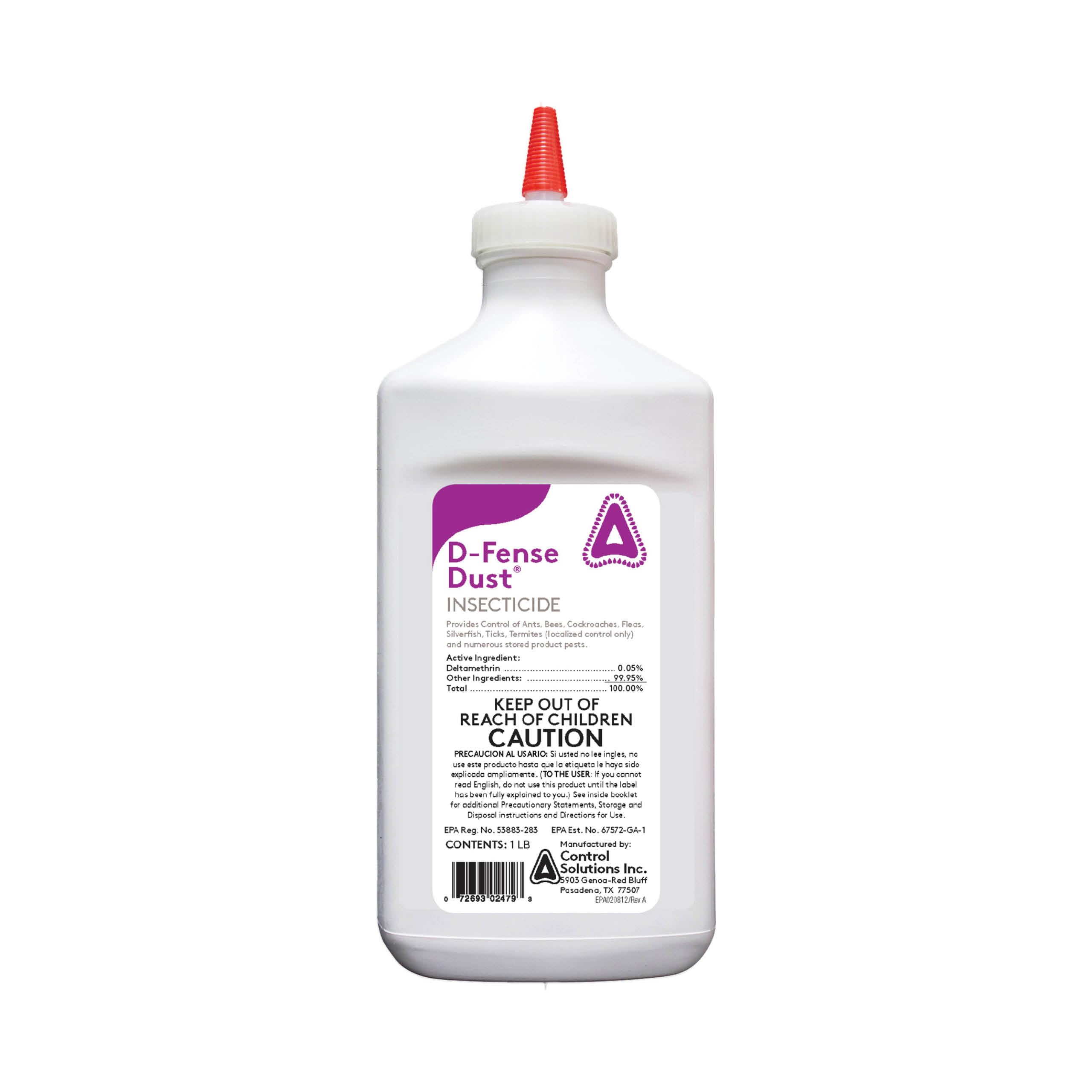 Control Solutions D-Fense Dust bottle ready for indoor and outdoor pest control.