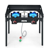 COOKAMP high-pressure double burner with windscreen for reliable outdoor cooking.