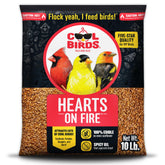 Cool Birds Hearts on Fire bag front view for outdoor feeders