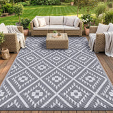 CoolTop reversible outdoor rug shows dual patterns for quick space refresh and style versatility.