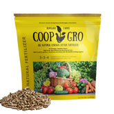 COOP GRO organic chicken manure fertilizer bag showing farm-sourced nutrients for rich soil.