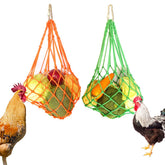 CooShou chicken vegetable string bag hanging in the coop keeps fresh greens accessible.