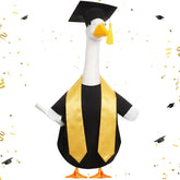 Cosblank graduation goose hat with gold tassel enhances outdoor lawn decor