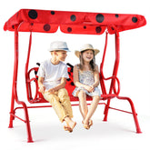 Costzon Kids Porch Swing in red ladybug pattern for outdoor fun.