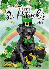 Covido flag featuring a black Labrador with shamrocks for festive outdoor decor