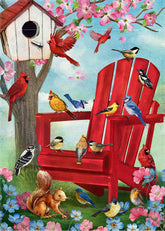Covido spring red chair birds flag brightens your porch with vivid garden color and charm