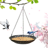 CQAIRIOU premium hanging bird feeder tray front view shows durable stainless steel design for outdoor use.