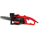 Craftsman electric chainsaw 16-inch bar closeup highlighting cutting power.
