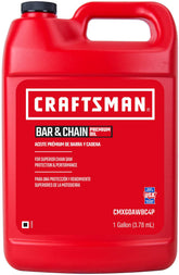 Craftsman premium bar and chain oil 1 gallon bottle pour showing tackiness that stays on the chain