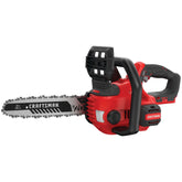 Craftsman V20 mini chainsaw compact design for easy maneuvering in tight spaces.