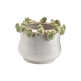 Creative Co-Op stoneware planter with frogs on rim enhances shelves with whimsical charm