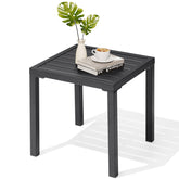 Crestlive Products outdoor side table in black square, front view, ideal for poolside use.
