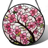 CRISGIF cherry blossoms stained glass window hanging brightens windows with colorful light.