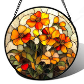 CRISGIF stained glass suncatcher with orange marigolds brightens windows with colorful light
