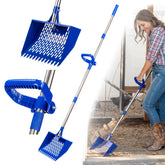 CRITTER FAVS chicken poop scooper with adjustable handle enables quick coop cleaning.