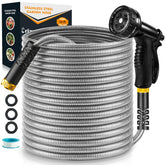 Crixny garden hose 50ft metal outer coil demonstrates rugged outdoor durability.